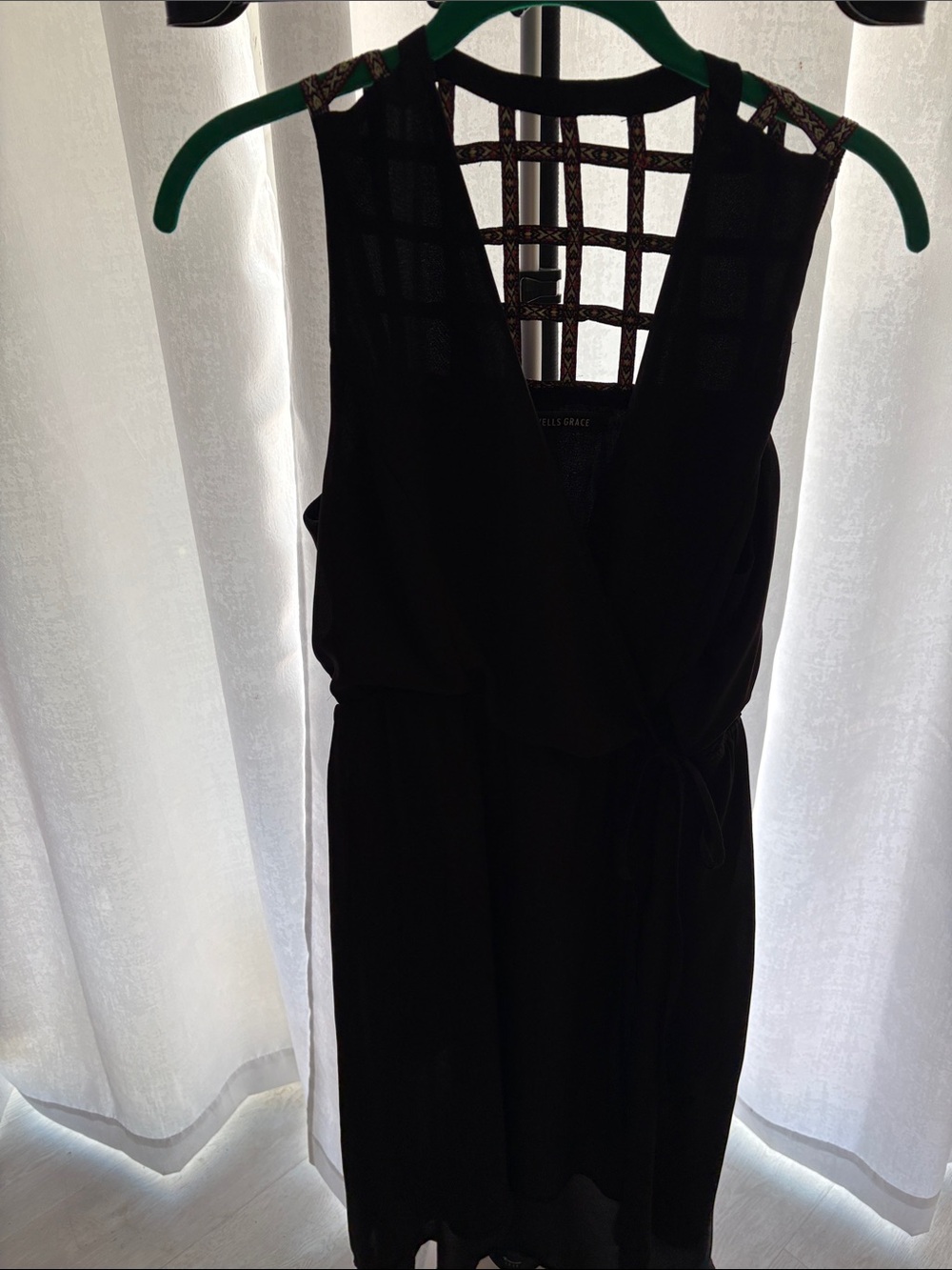 Wells Grace Black Sleeveless Wrap Dress with Lattice Back